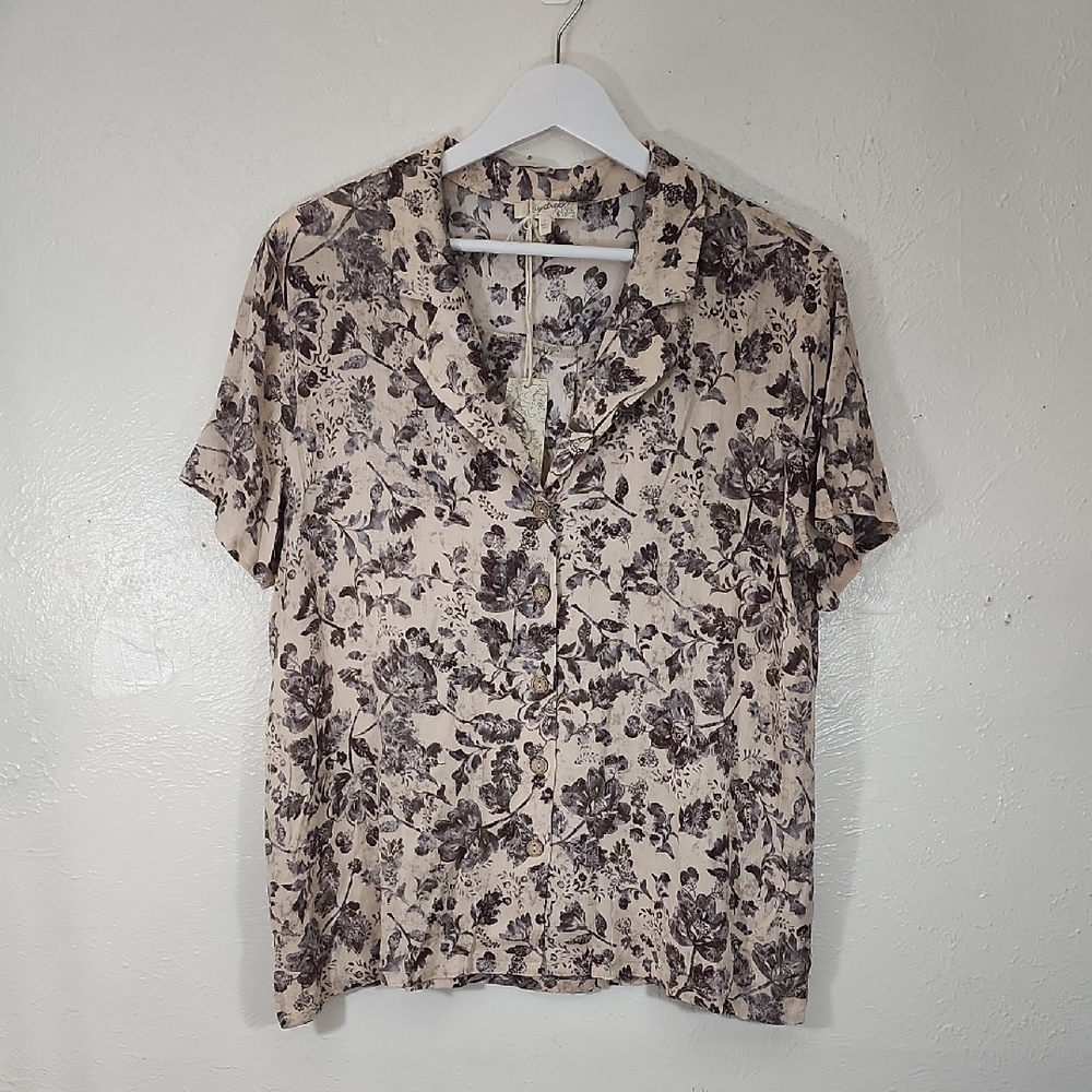 Mystree Women's Floral Print Cottagecore Button Down Blouse Size L NWT